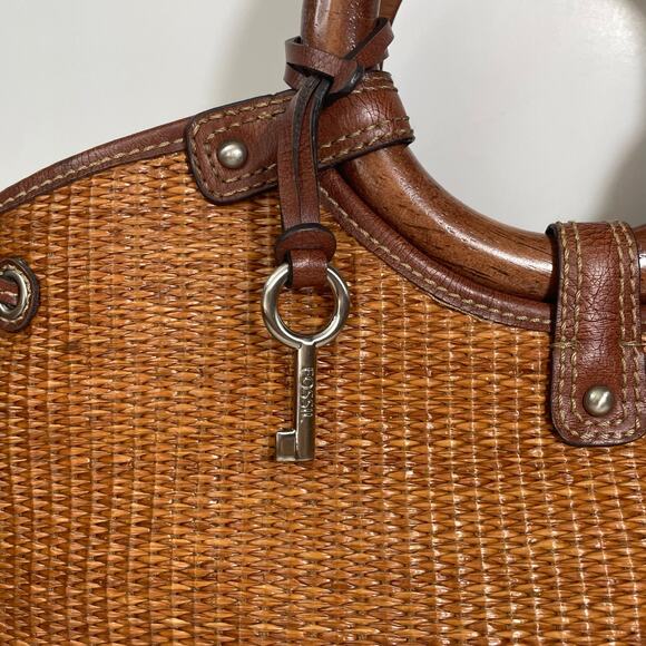 Vintage Fossil Brown Straw Basket Weave Handbag Purse - Picture 3 of 13